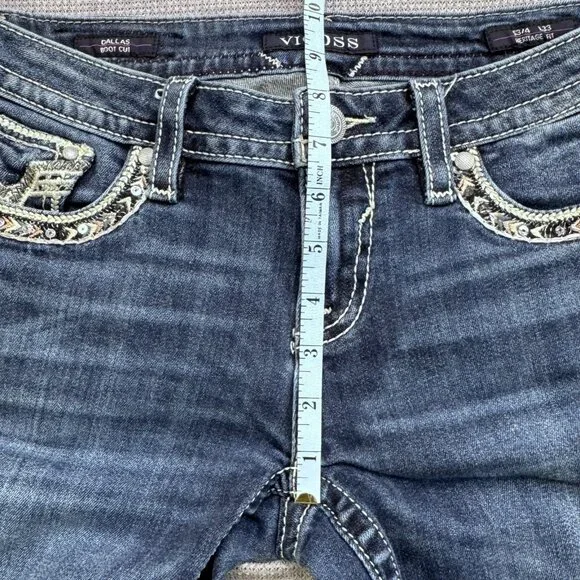 Vigoss Womens Size 3/4 L33 Blue Denim Bootcut Dallas Heritage Jeans Embellished - Picture 11 of 15